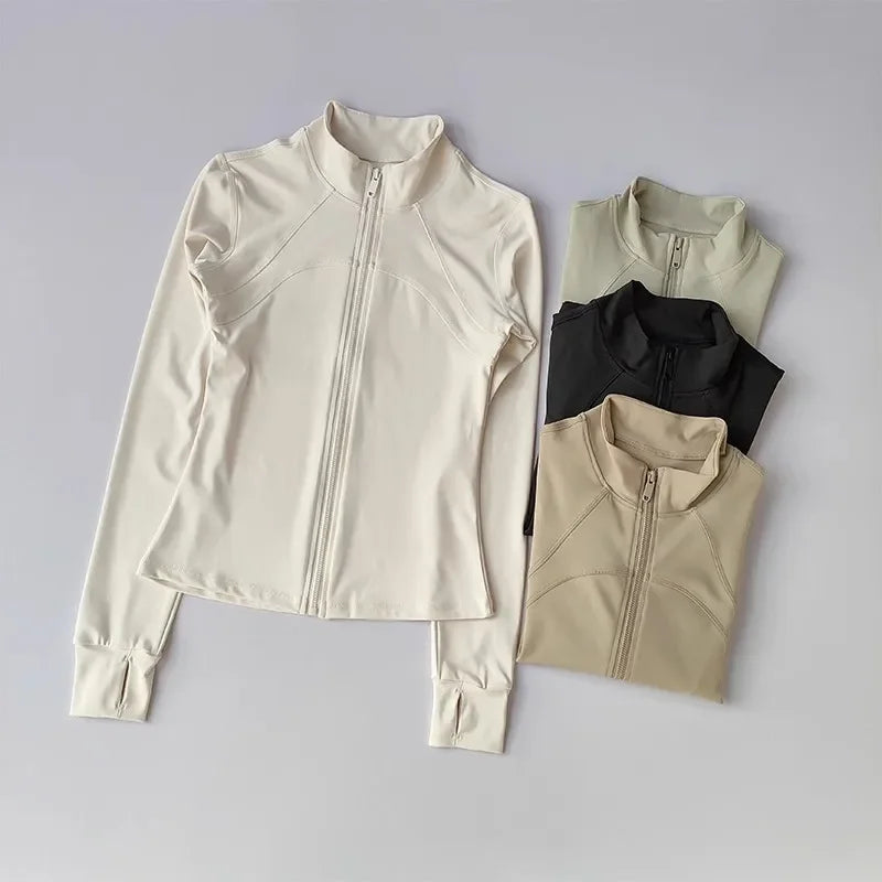 Zippered Sports Jacket for Women Yoga Suits Slim Fit Training for Jogging Long-sleeved Quick-drying Cardigan Jacket Top